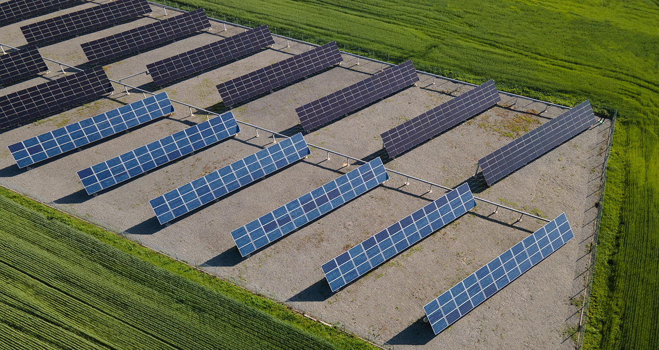Aerial view of a solar farm