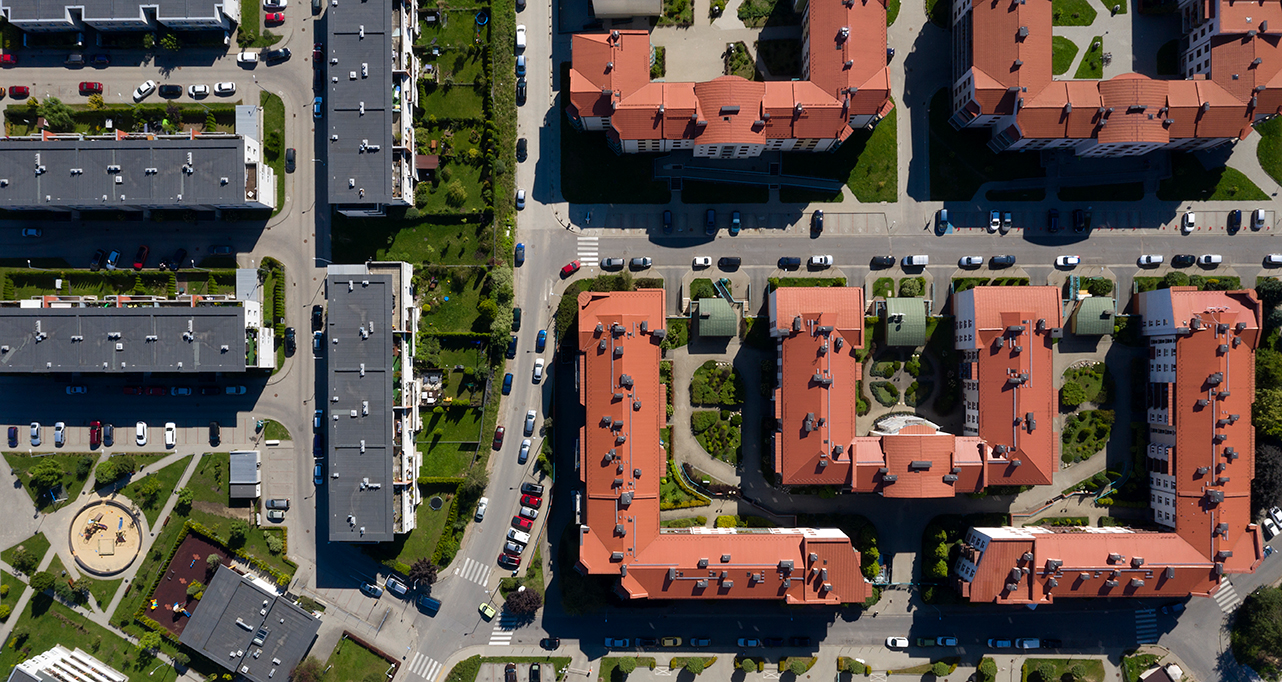 An aerial view of a neighbourhood